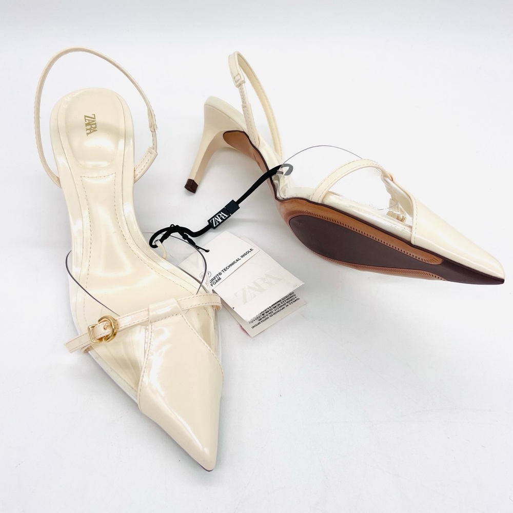 ZARA Buckle Strap Pointed Toe Slingback Heel Sandals 7 NWT